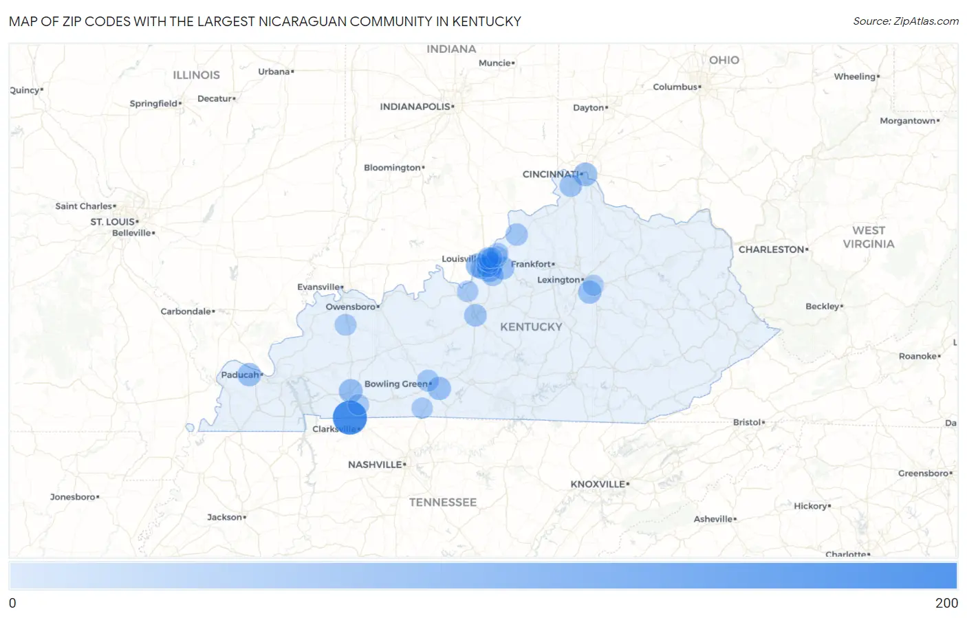 Zip Codes with the Largest Nicaraguan Community in Kentucky Map