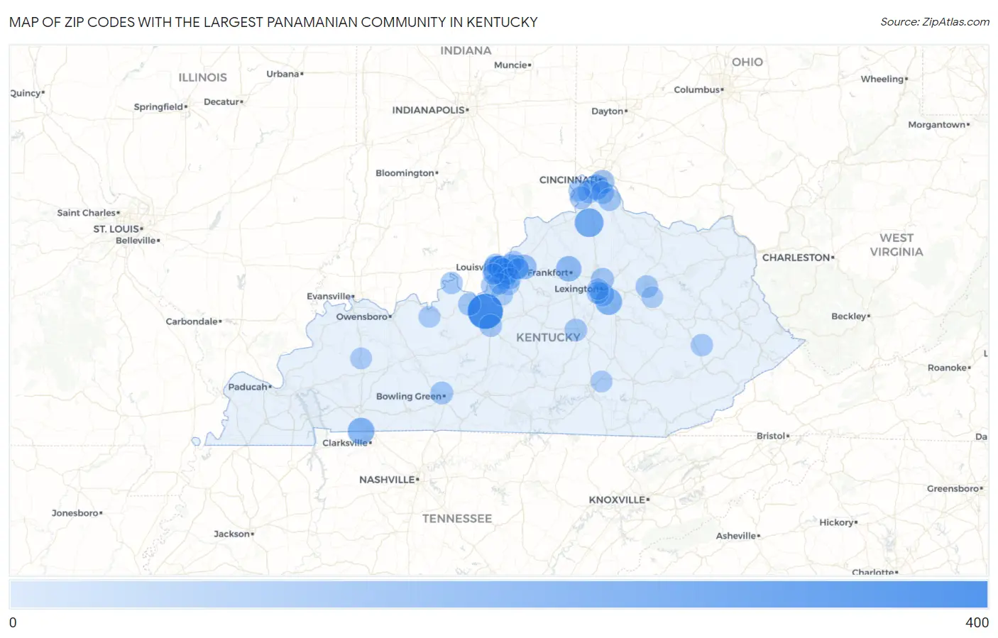 Zip Codes with the Largest Panamanian Community in Kentucky Map