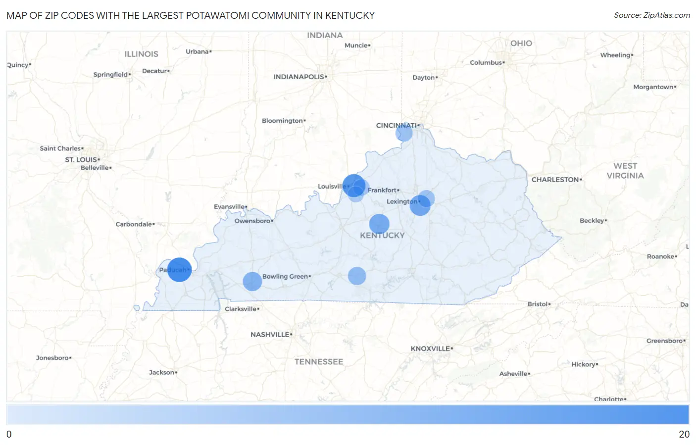 Zip Codes with the Largest Potawatomi Community in Kentucky Map