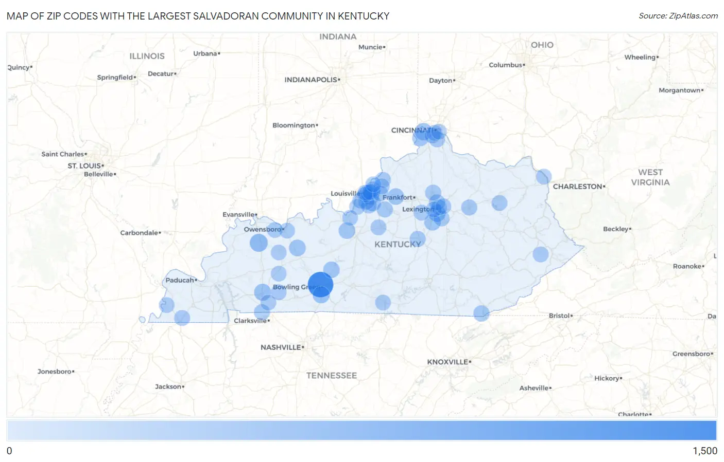 Zip Codes with the Largest Salvadoran Community in Kentucky Map