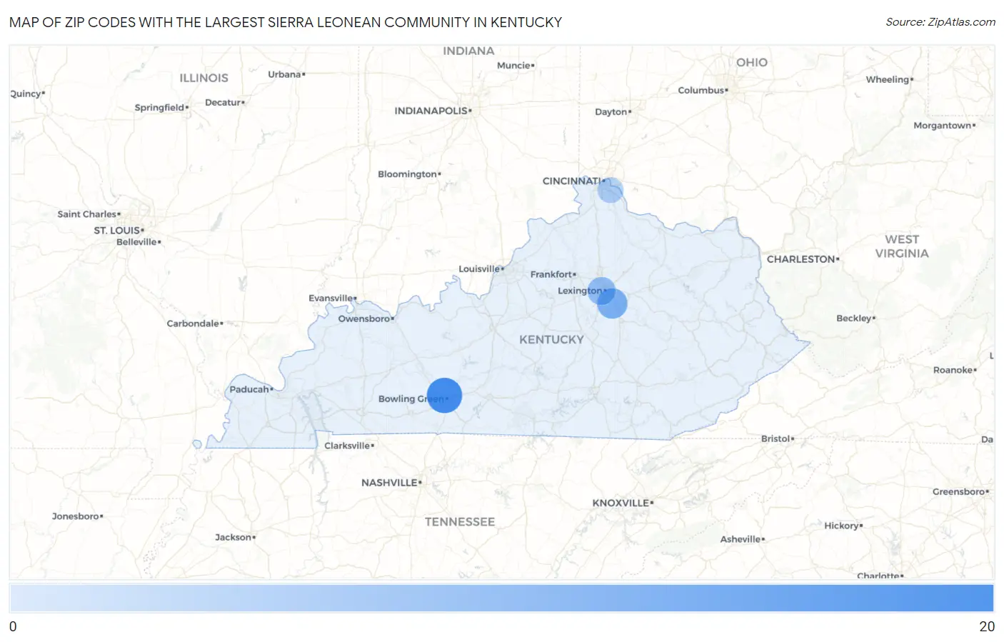 Zip Codes with the Largest Sierra Leonean Community in Kentucky Map