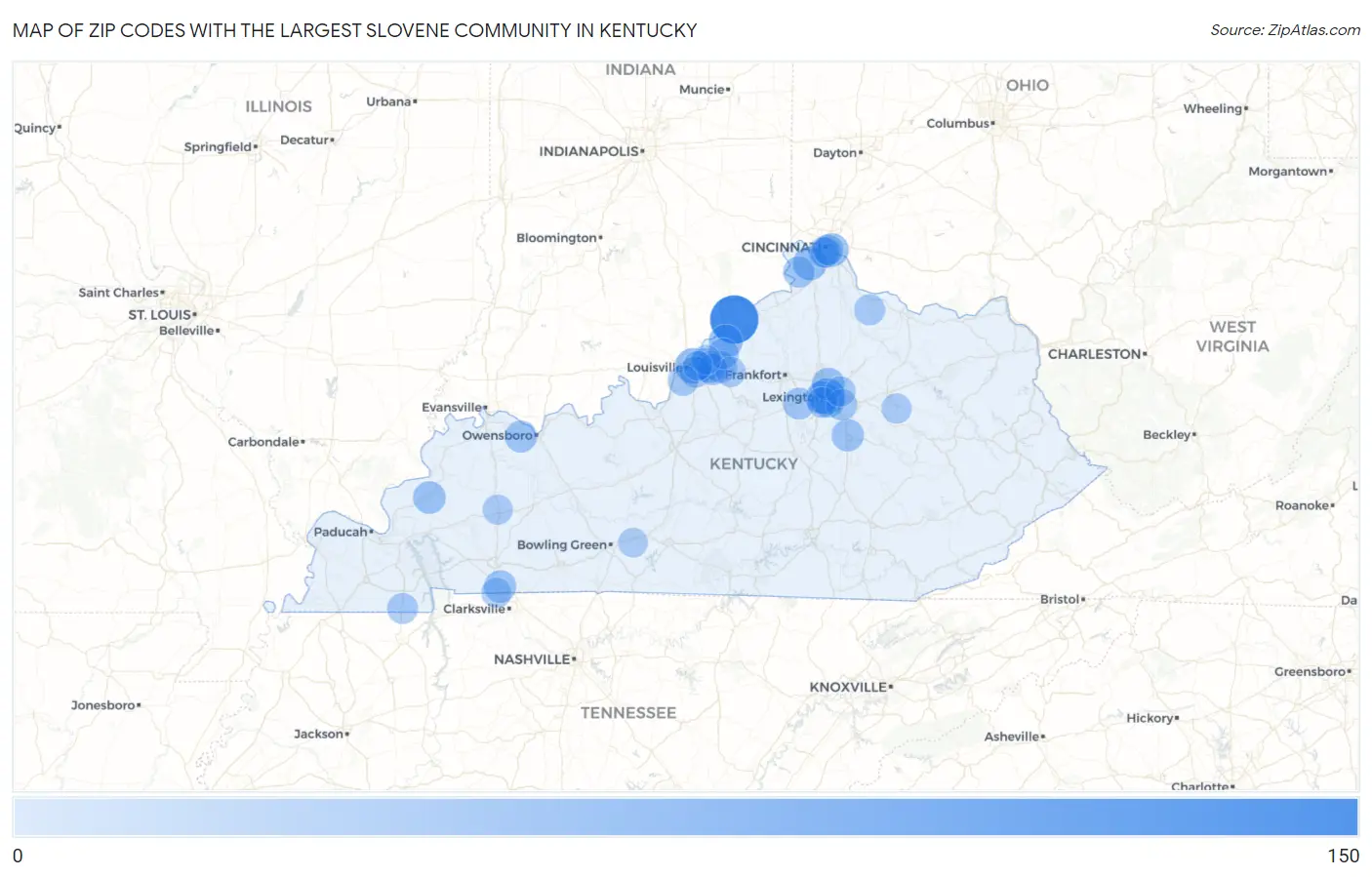 Zip Codes with the Largest Slovene Community in Kentucky Map