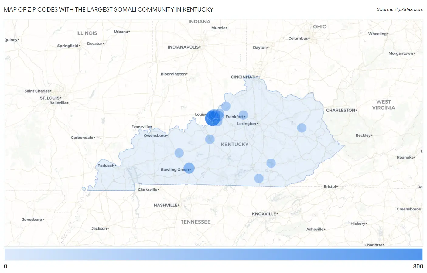 Zip Codes with the Largest Somali Community in Kentucky Map