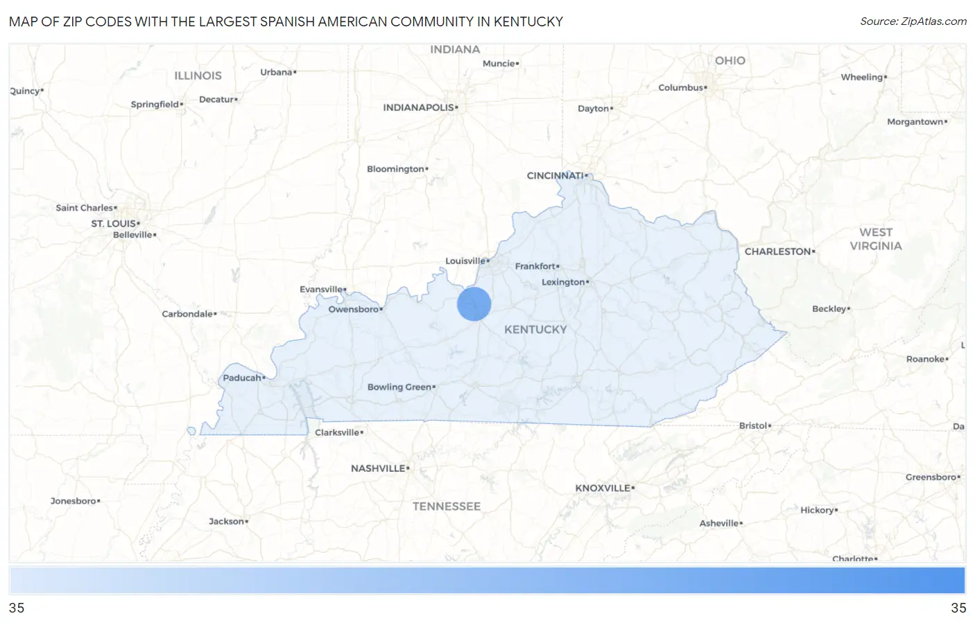 Zip Codes with the Largest Spanish American Community in Kentucky Map