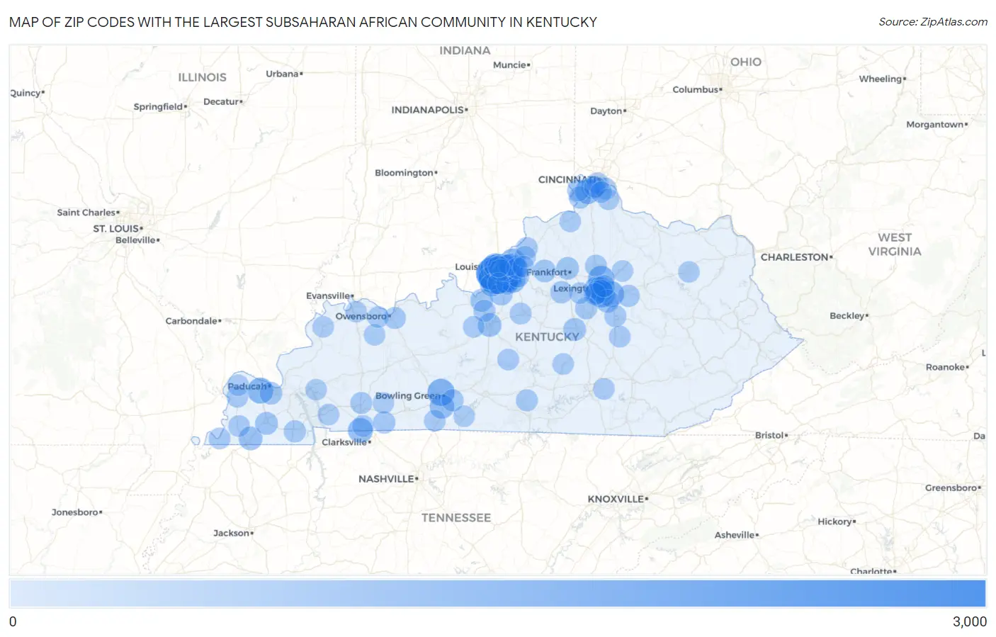 Zip Codes with the Largest Subsaharan African Community in Kentucky Map