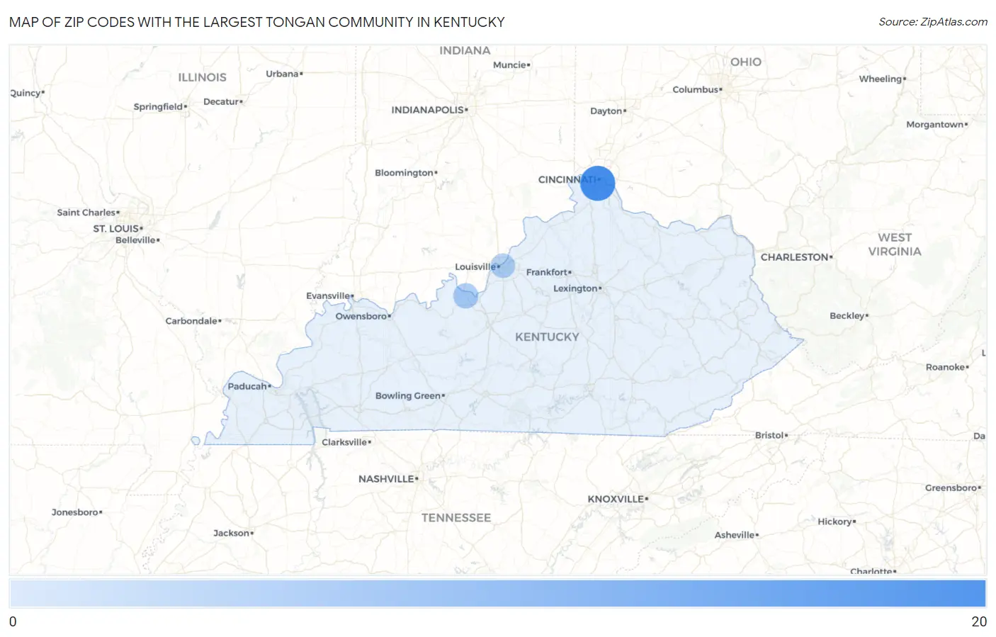 Zip Codes with the Largest Tongan Community in Kentucky Map