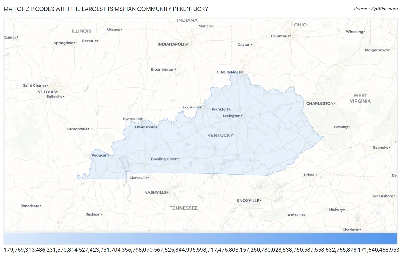 Zip Codes with the Largest Tsimshian Community in Kentucky Map