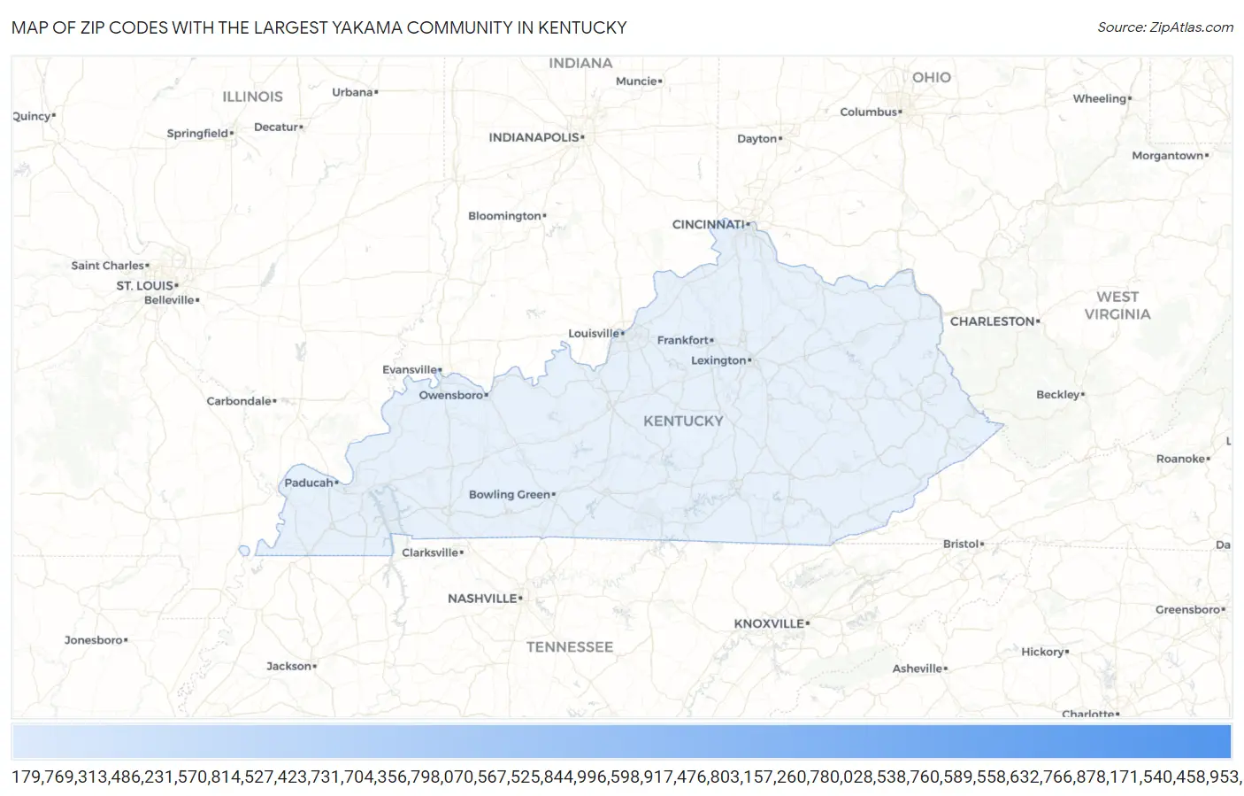 Zip Codes with the Largest Yakama Community in Kentucky Map