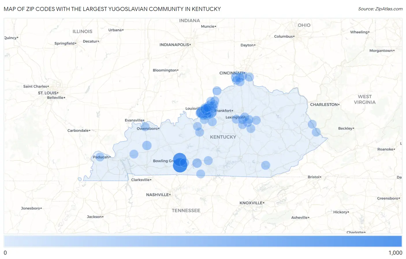 Zip Codes with the Largest Yugoslavian Community in Kentucky Map