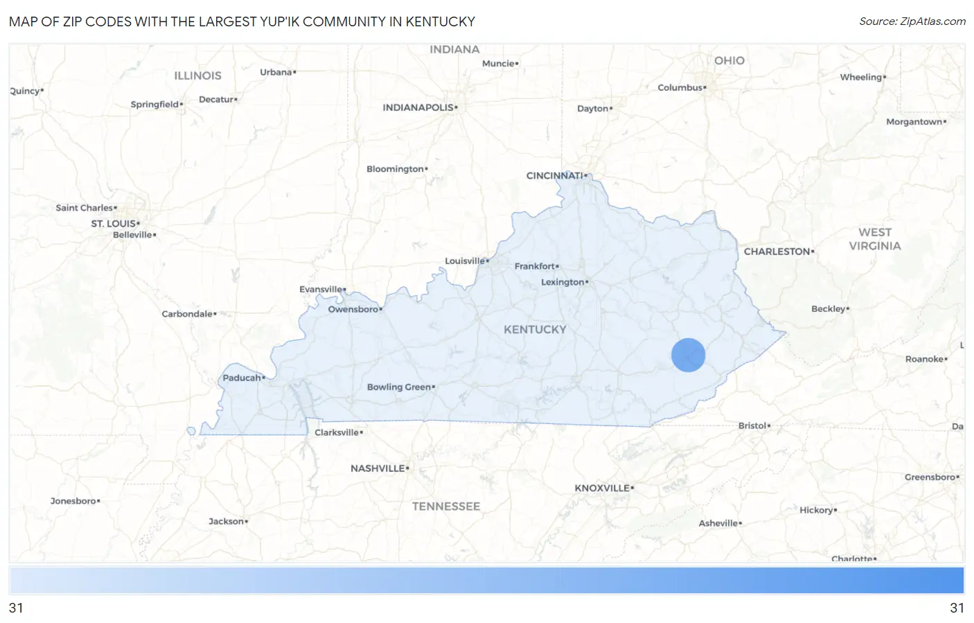 Zip Codes with the Largest Yup'ik Community in Kentucky Map