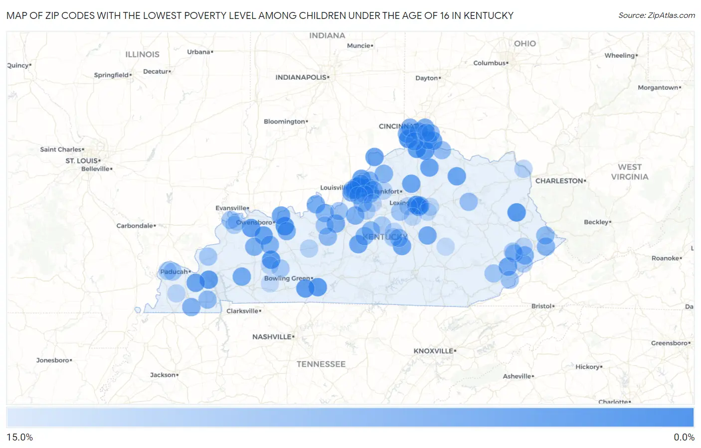 Zip Codes with the Lowest Poverty Level Among Children Under the Age of 16 in Kentucky Map