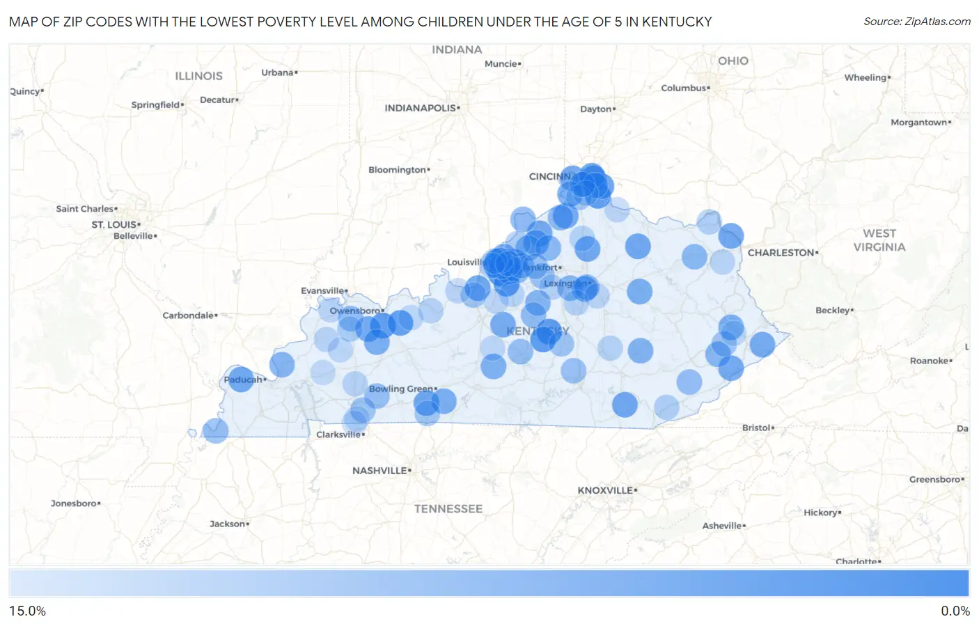 Zip Codes with the Lowest Poverty Level Among Children Under the Age of 5 in Kentucky Map