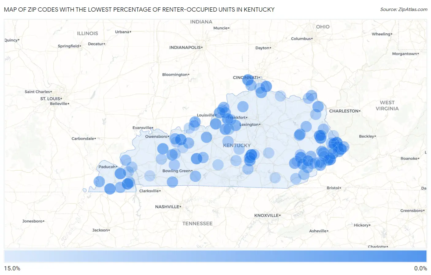 Zip Codes with the Lowest Percentage of Renter-Occupied Units in Kentucky Map
