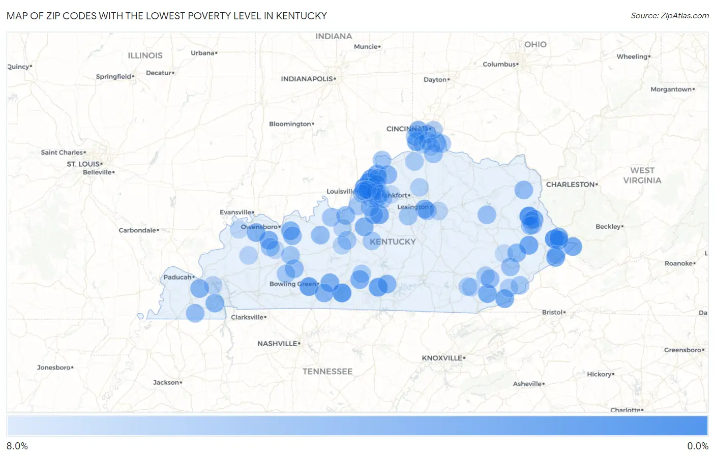 Zip Codes with the Lowest Poverty Level in Kentucky Map