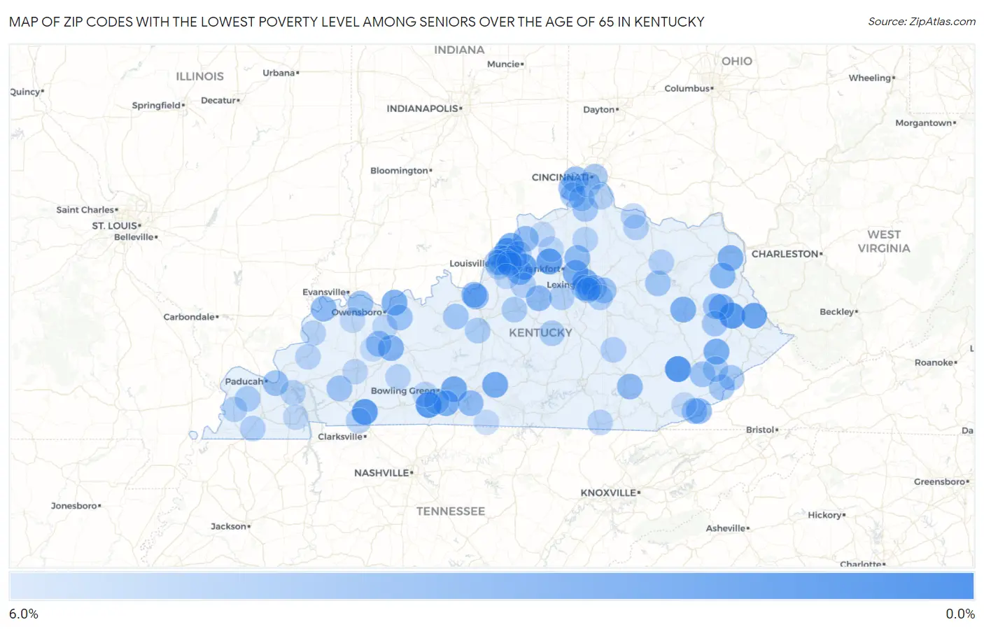 Zip Codes with the Lowest Poverty Level Among Seniors Over the Age of 65 in Kentucky Map