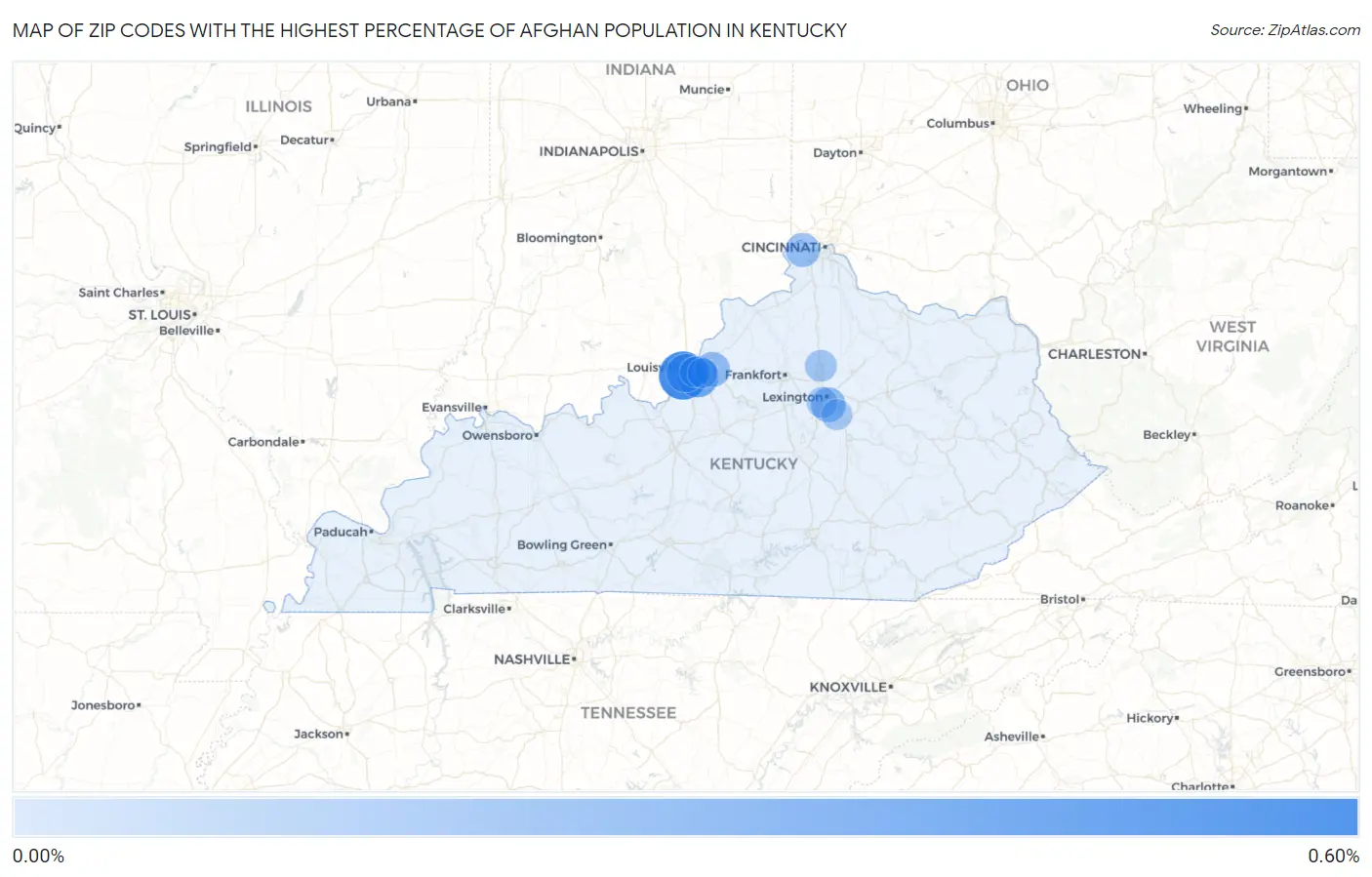 Zip Codes with the Highest Percentage of Afghan Population in Kentucky Map