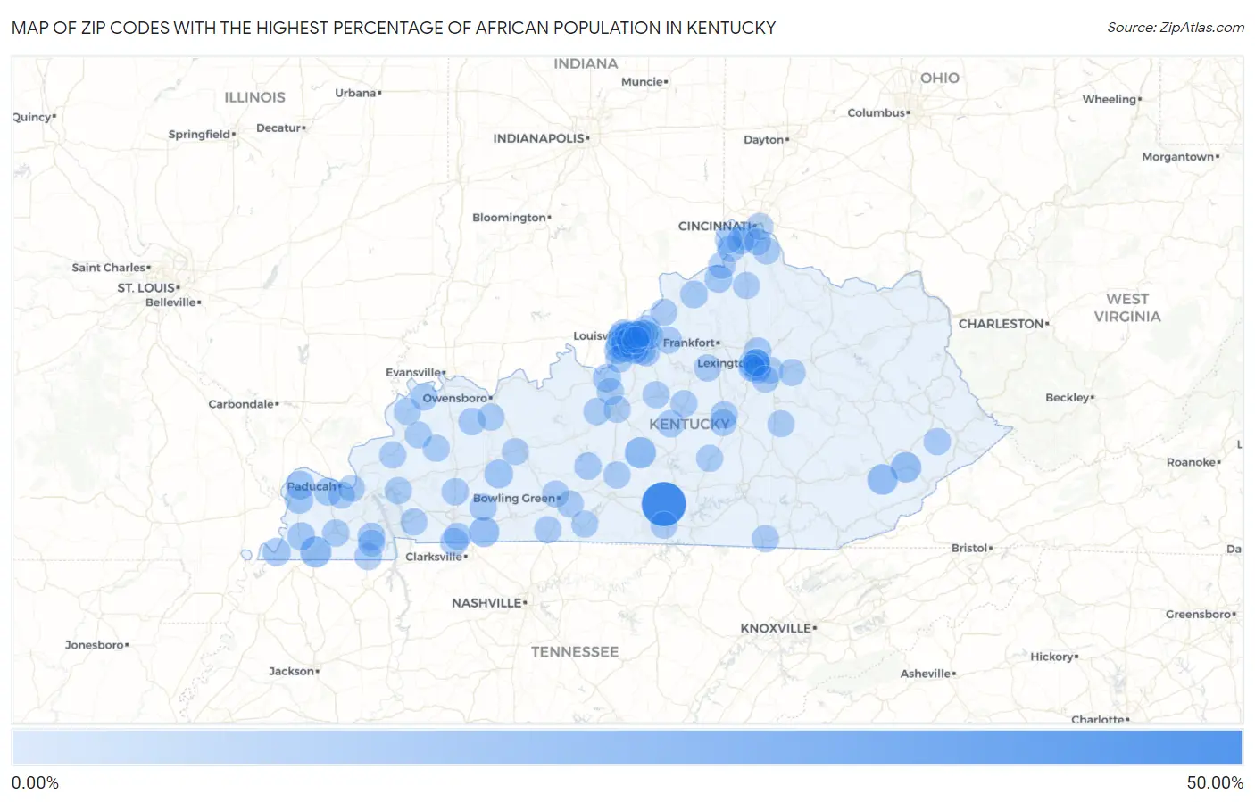 Zip Codes with the Highest Percentage of African Population in Kentucky Map