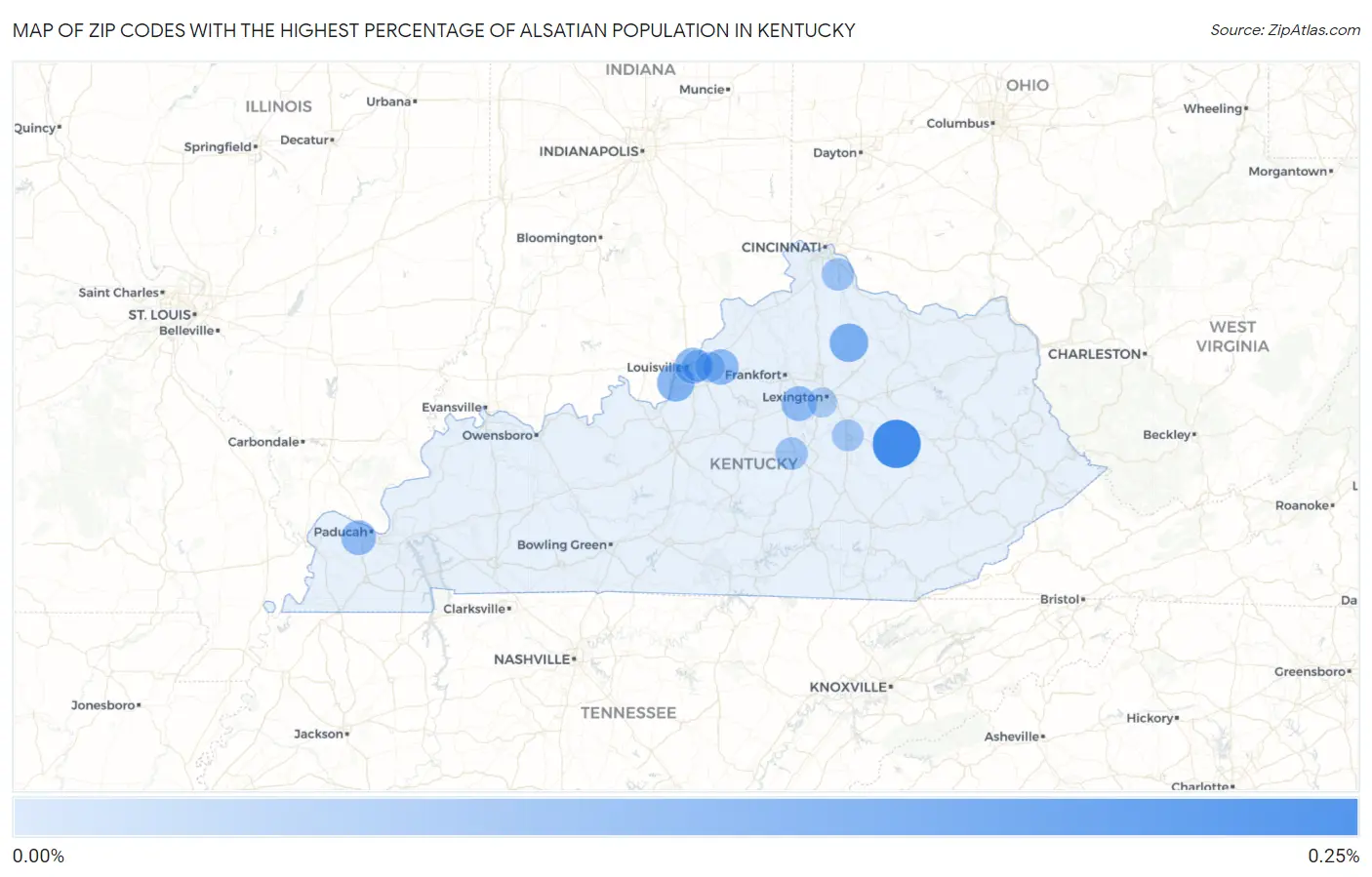 Zip Codes with the Highest Percentage of Alsatian Population in Kentucky Map
