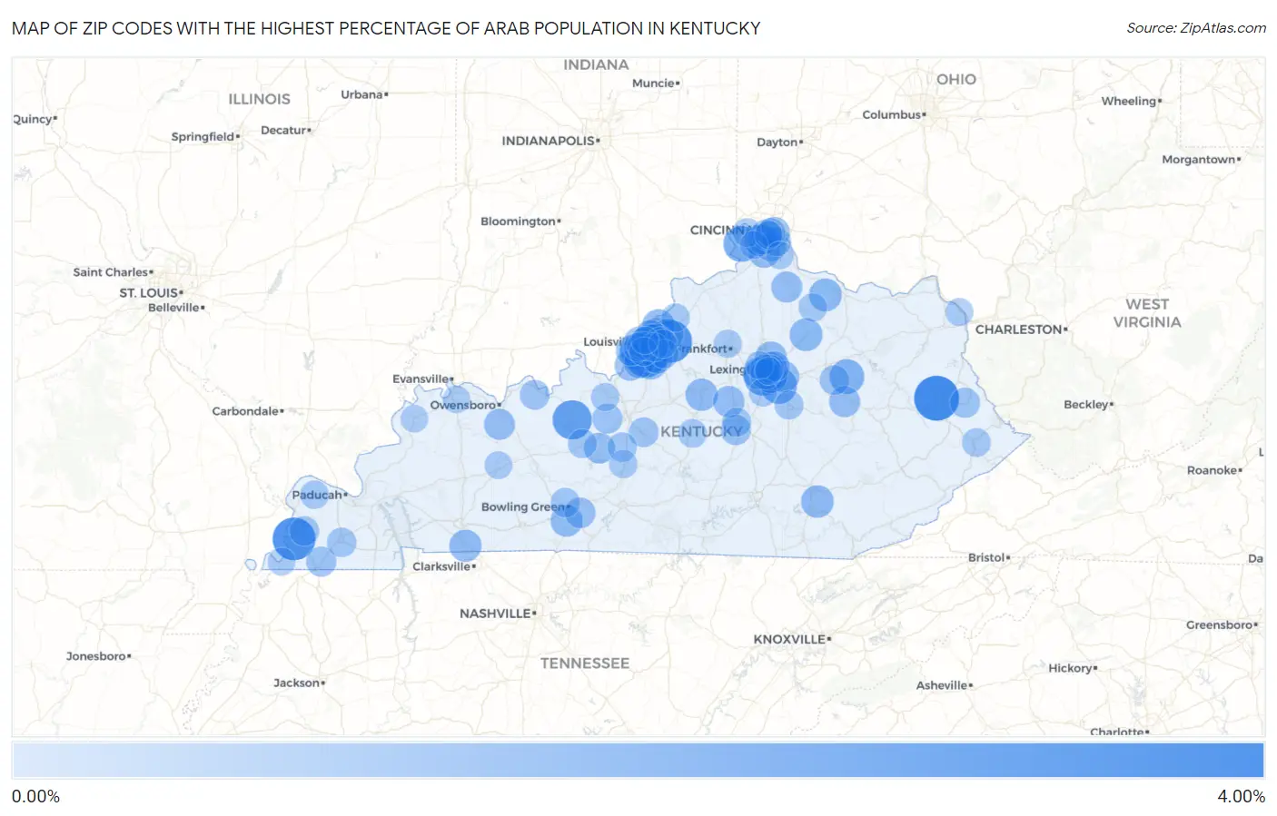 Zip Codes with the Highest Percentage of Arab Population in Kentucky Map