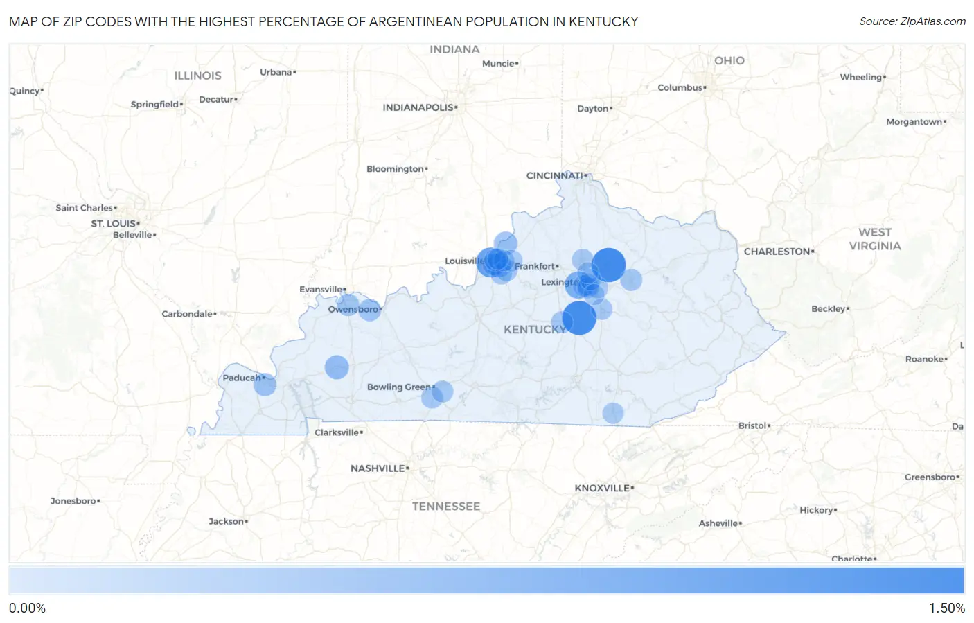 Zip Codes with the Highest Percentage of Argentinean Population in Kentucky Map