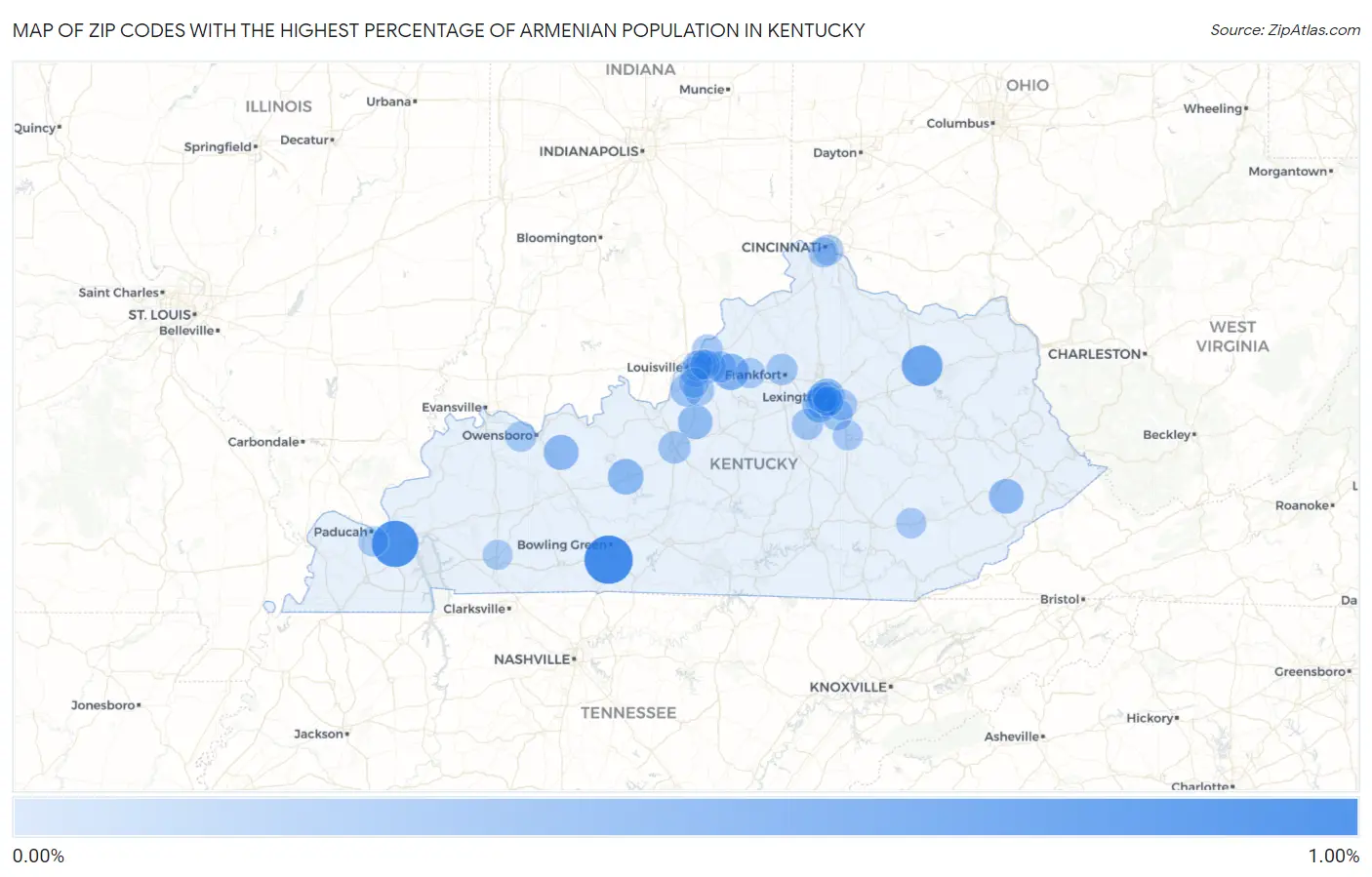 Zip Codes with the Highest Percentage of Armenian Population in Kentucky Map