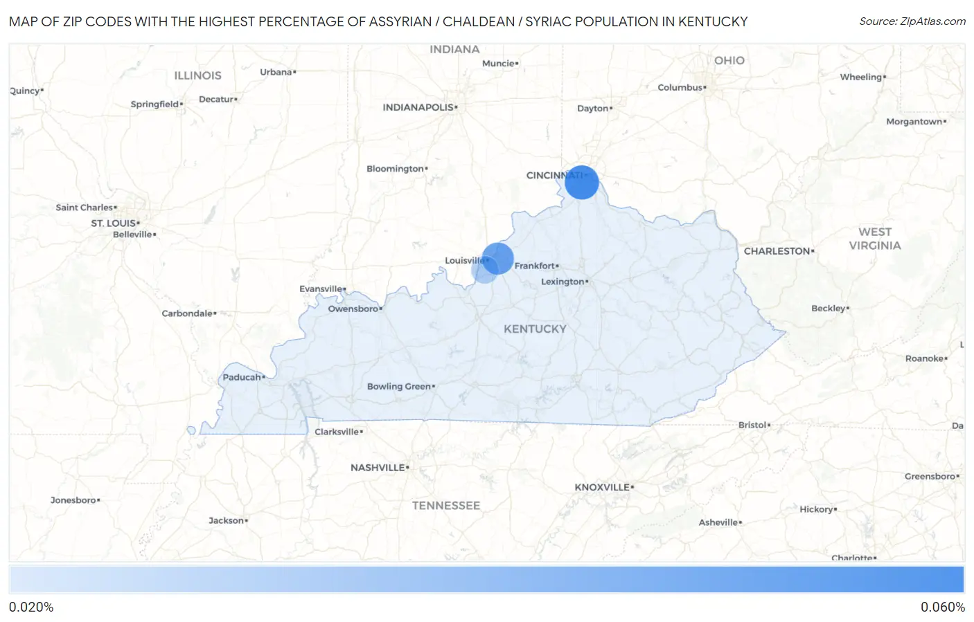 Zip Codes with the Highest Percentage of Assyrian / Chaldean / Syriac Population in Kentucky Map