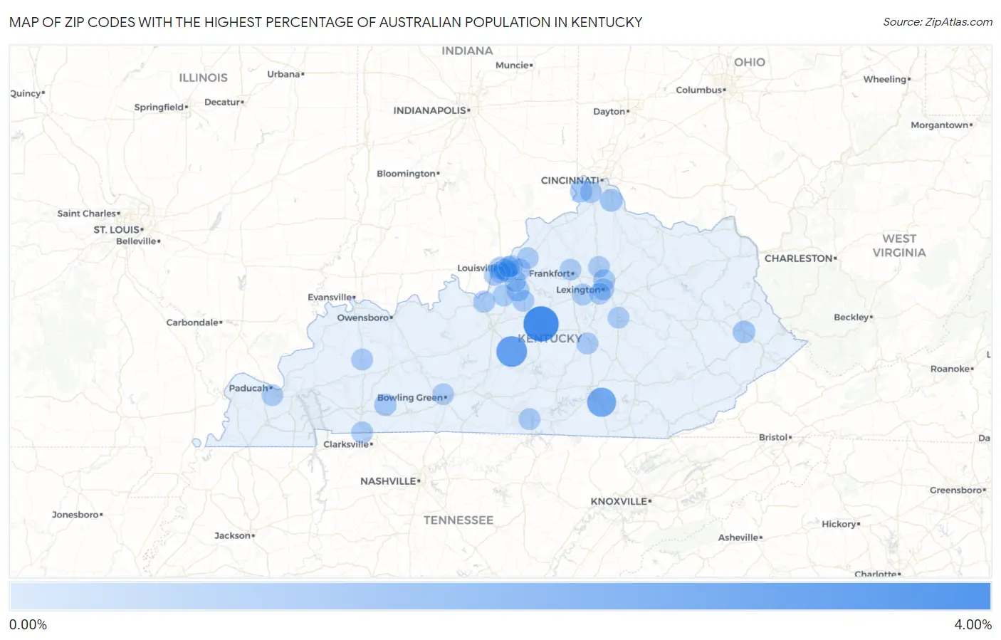 Zip Codes with the Highest Percentage of Australian Population in Kentucky Map