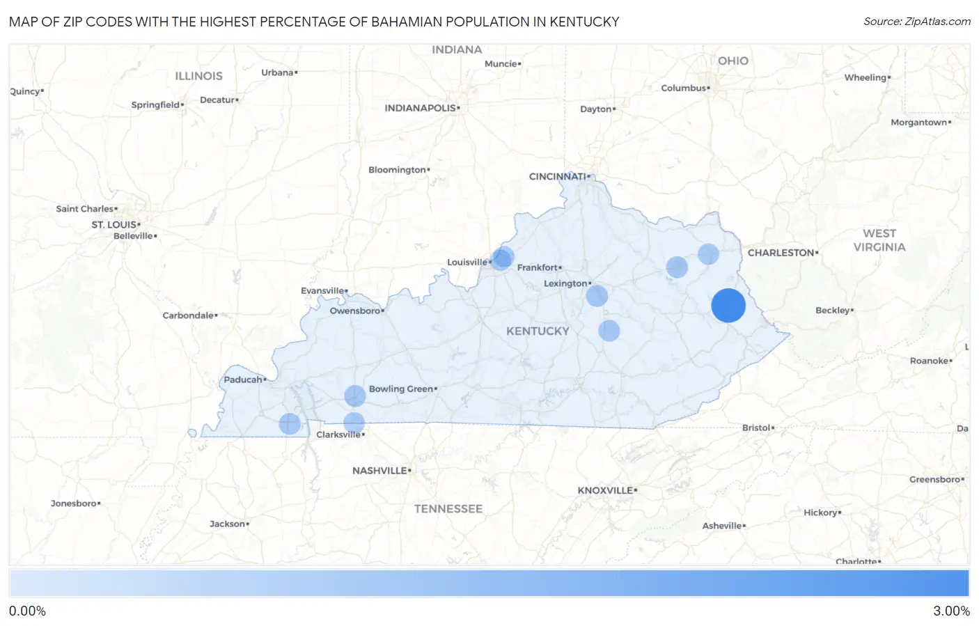 Zip Codes with the Highest Percentage of Bahamian Population in Kentucky Map