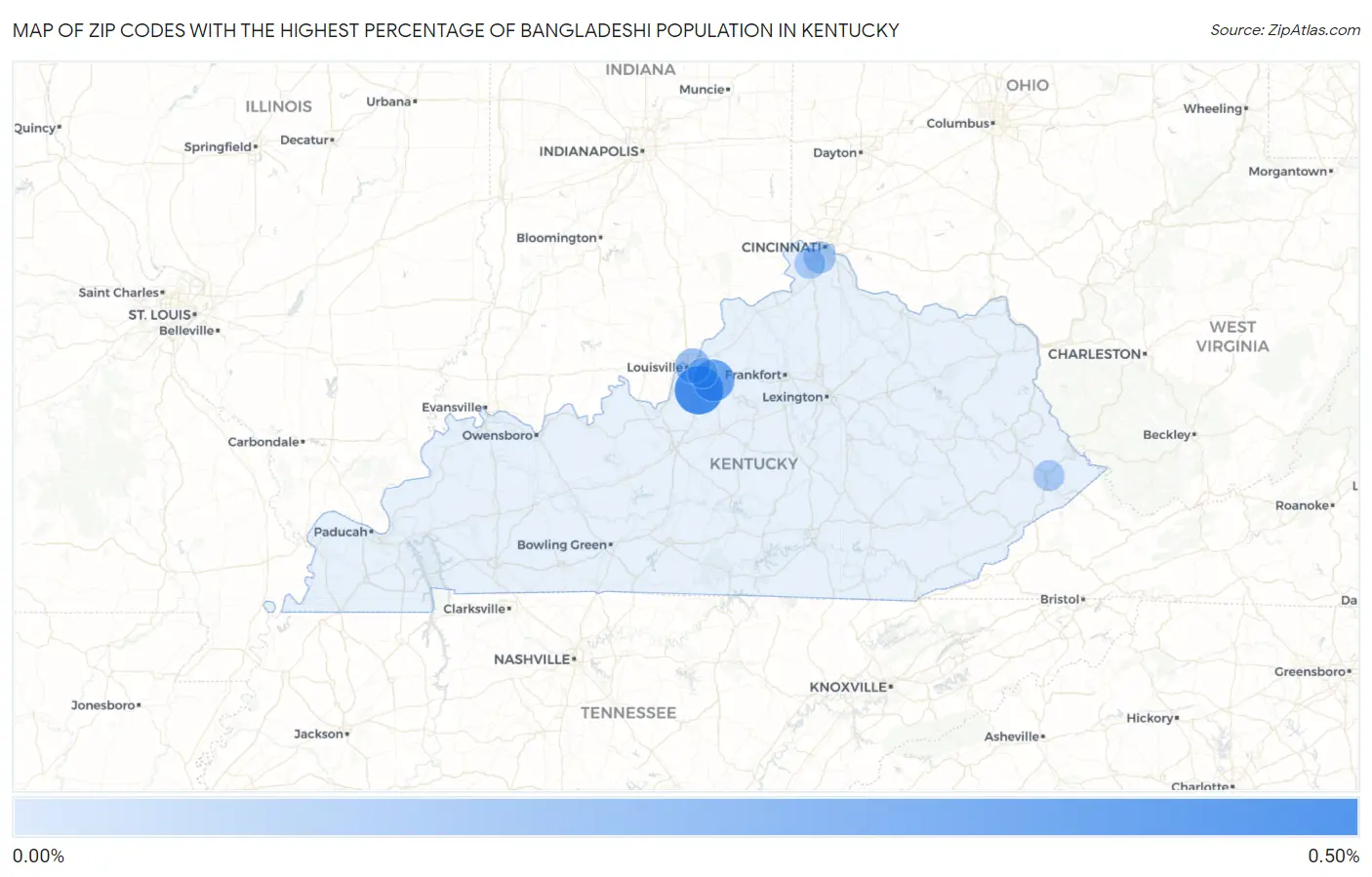 Zip Codes with the Highest Percentage of Bangladeshi Population in Kentucky Map