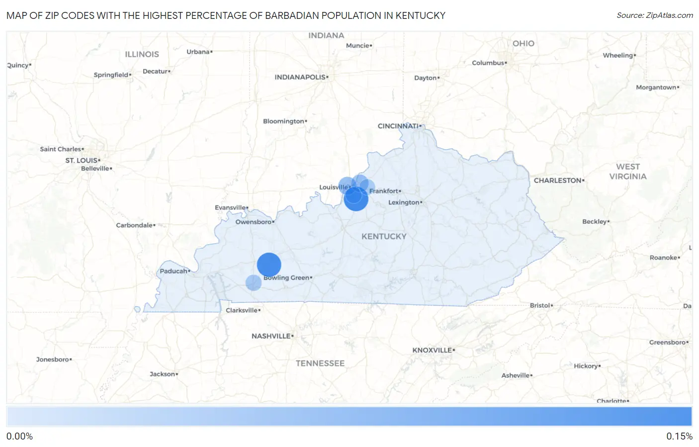 Zip Codes with the Highest Percentage of Barbadian Population in Kentucky Map