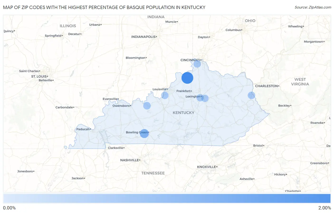 Zip Codes with the Highest Percentage of Basque Population in Kentucky Map