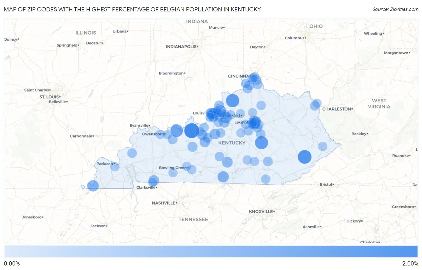 Zip Codes with the Highest Percentage of Belgian Population in Kentucky Map