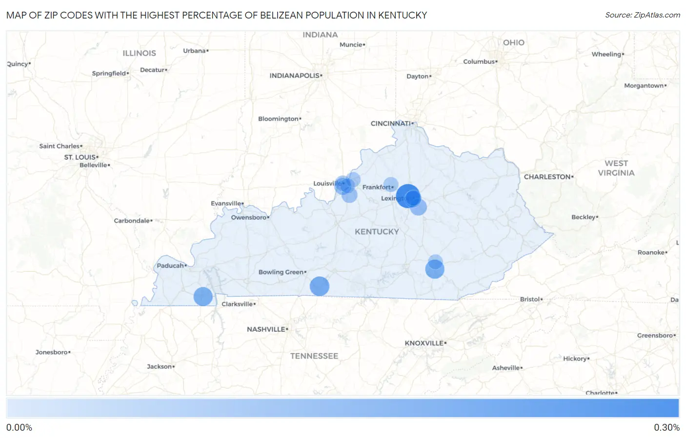 Zip Codes with the Highest Percentage of Belizean Population in Kentucky Map