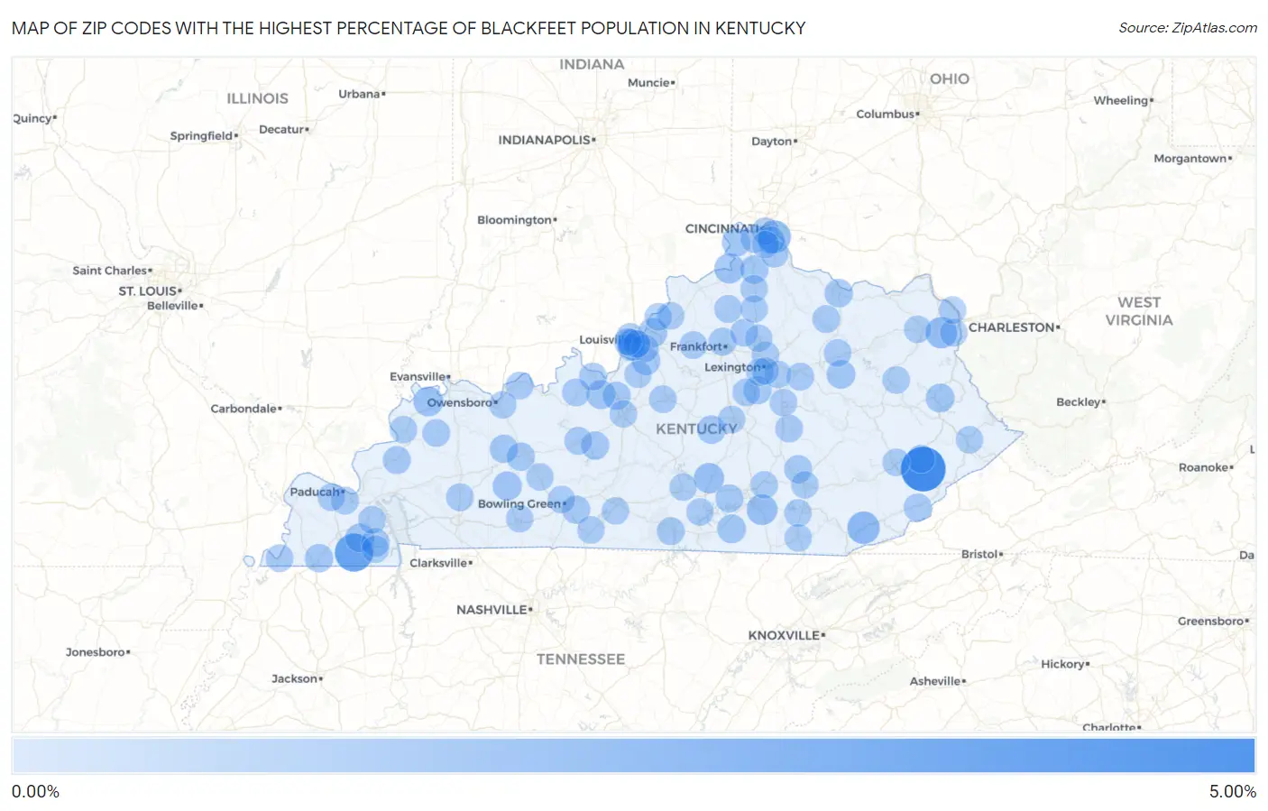 Zip Codes with the Highest Percentage of Blackfeet Population in Kentucky Map