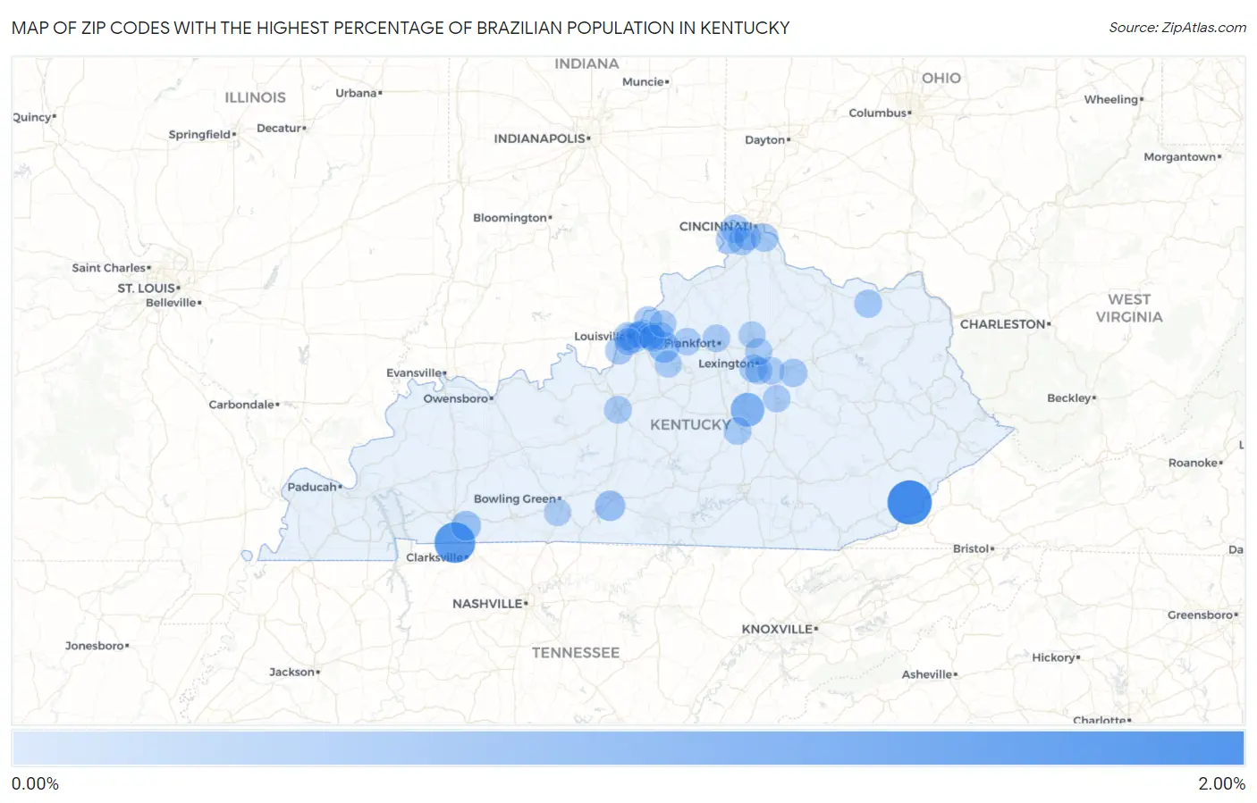 Zip Codes with the Highest Percentage of Brazilian Population in Kentucky Map