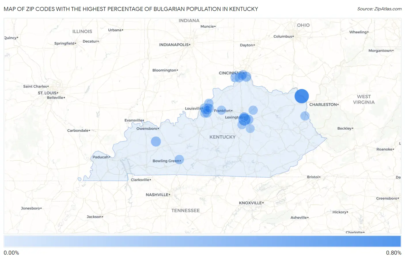 Zip Codes with the Highest Percentage of Bulgarian Population in Kentucky Map