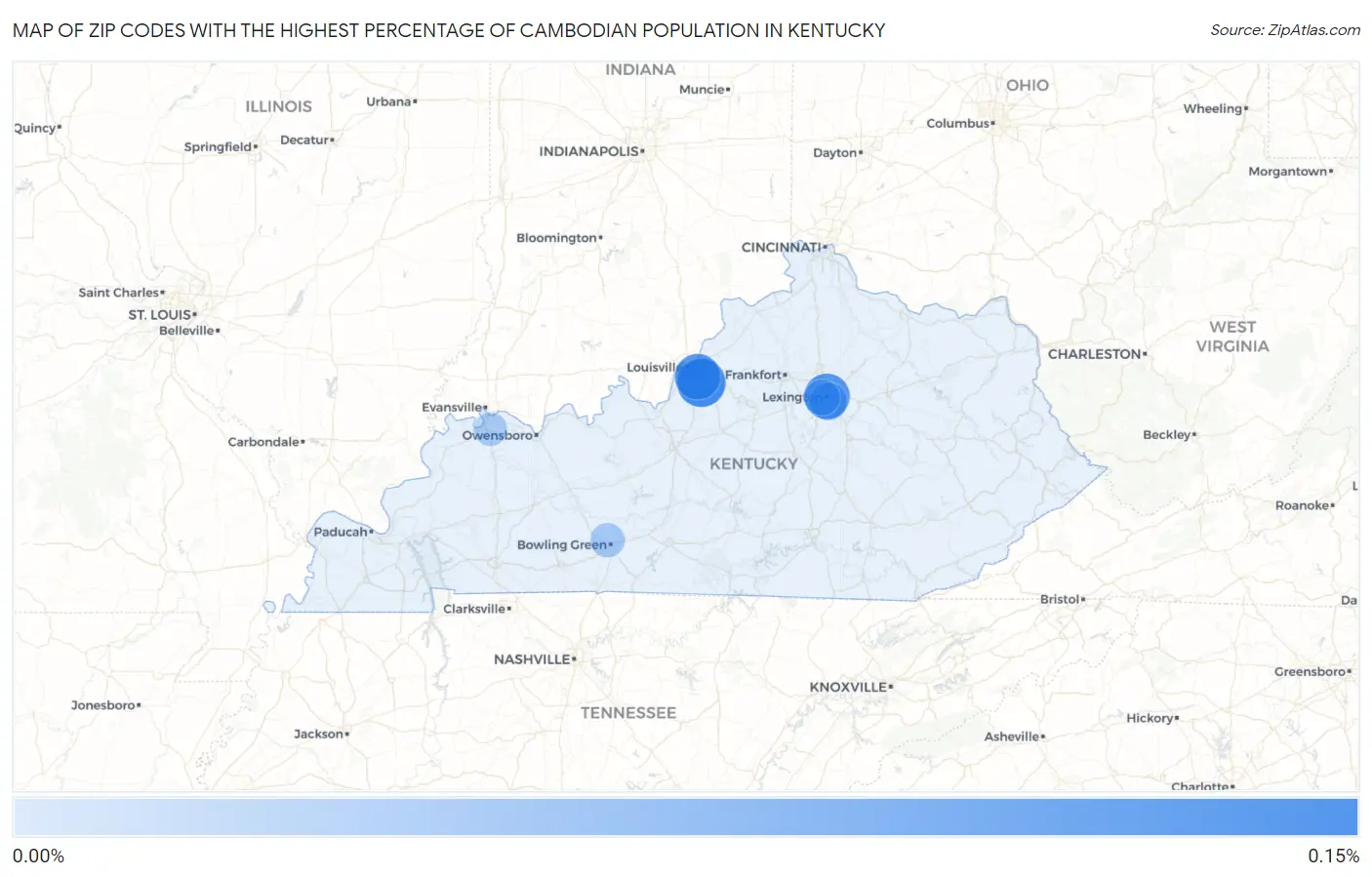Zip Codes with the Highest Percentage of Cambodian Population in Kentucky Map