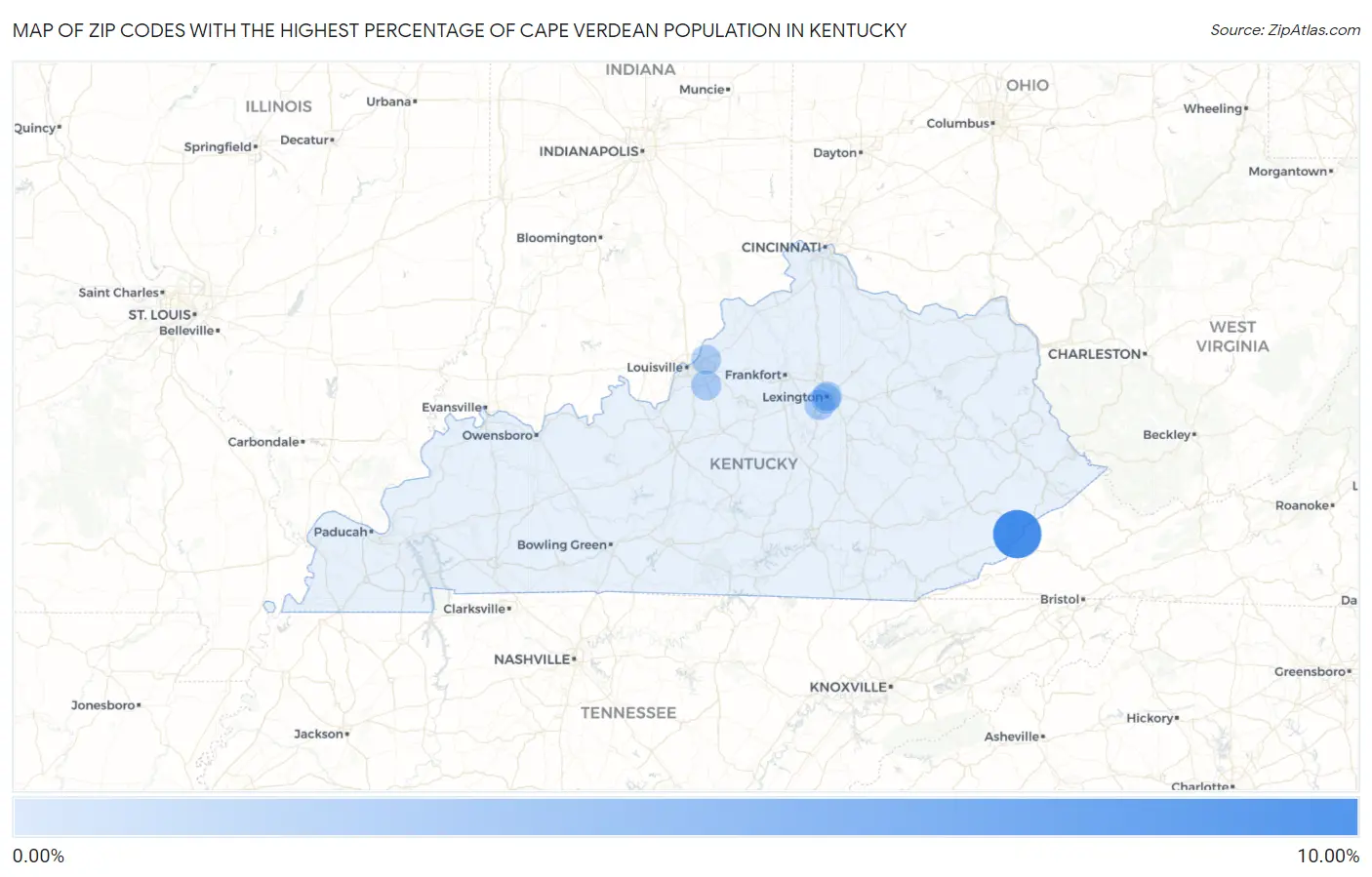 Zip Codes with the Highest Percentage of Cape Verdean Population in Kentucky Map