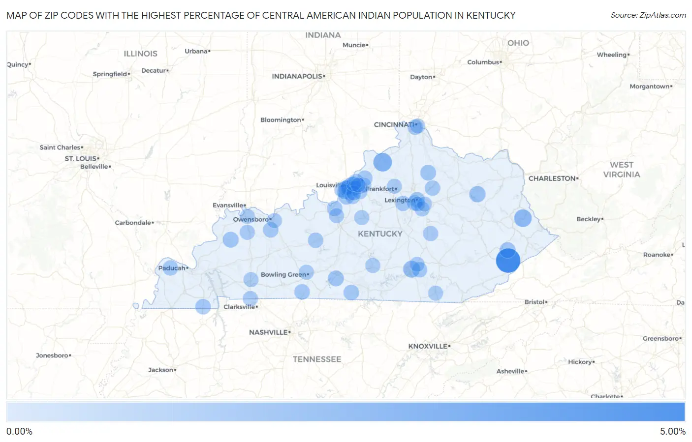 Zip Codes with the Highest Percentage of Central American Indian Population in Kentucky Map