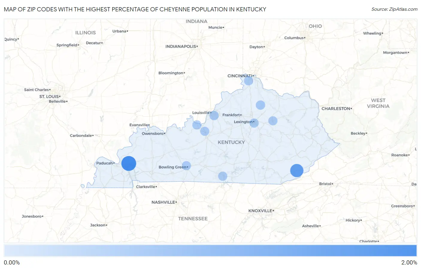 Zip Codes with the Highest Percentage of Cheyenne Population in Kentucky Map