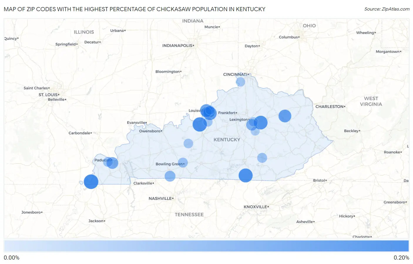 Zip Codes with the Highest Percentage of Chickasaw Population in Kentucky Map