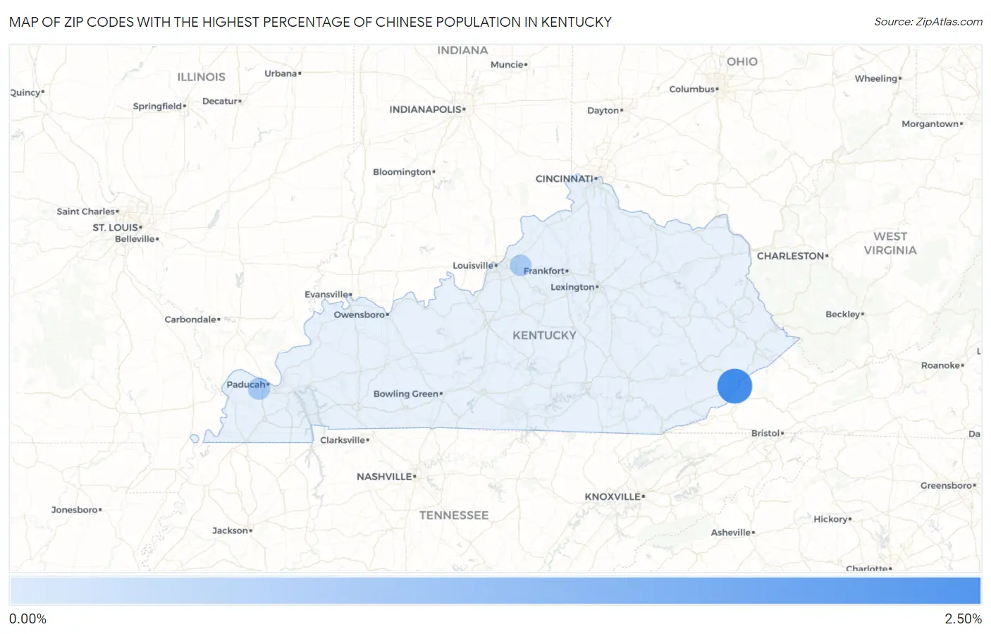 Zip Codes with the Highest Percentage of Chinese Population in Kentucky Map