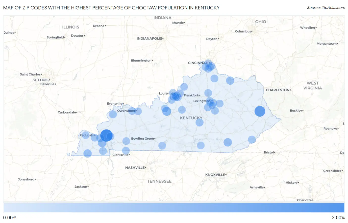 Zip Codes with the Highest Percentage of Choctaw Population in Kentucky Map