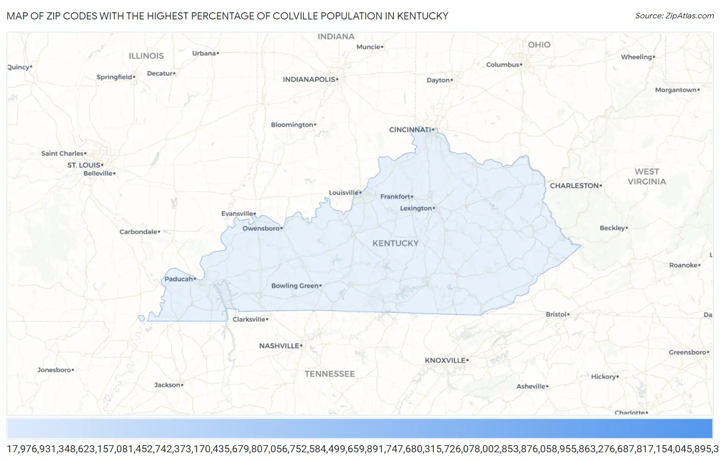 Zip Codes with the Highest Percentage of Colville Population in Kentucky Map