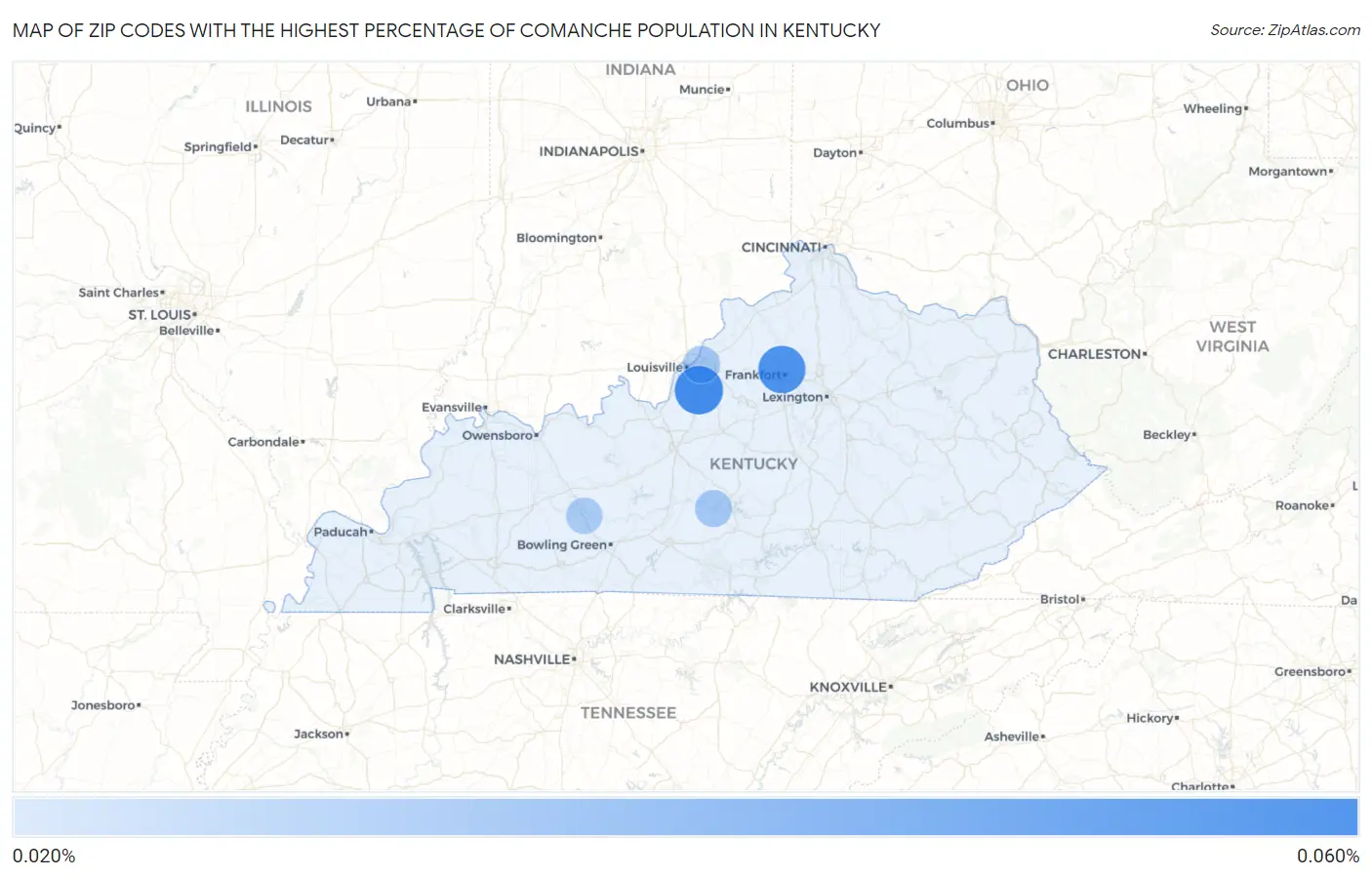 Zip Codes with the Highest Percentage of Comanche Population in Kentucky Map