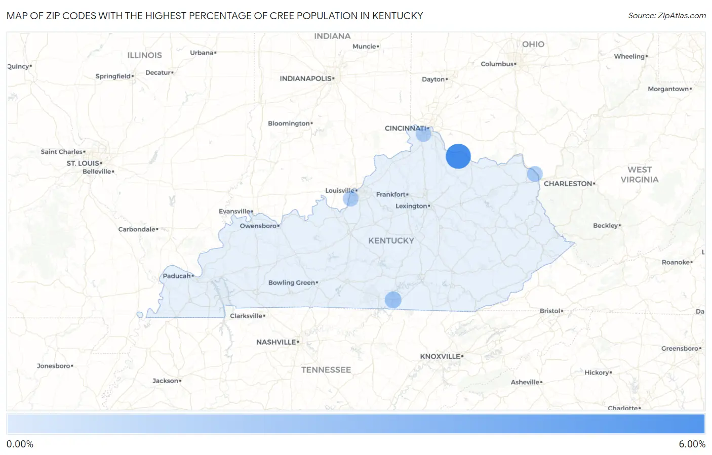 Zip Codes with the Highest Percentage of Cree Population in Kentucky Map