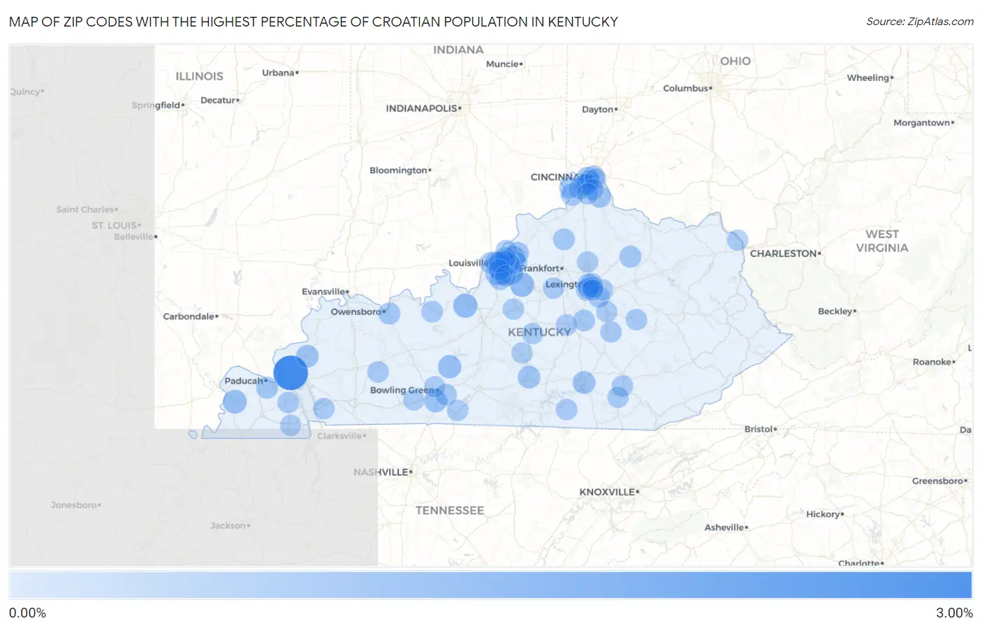 Zip Codes with the Highest Percentage of Croatian Population in Kentucky Map