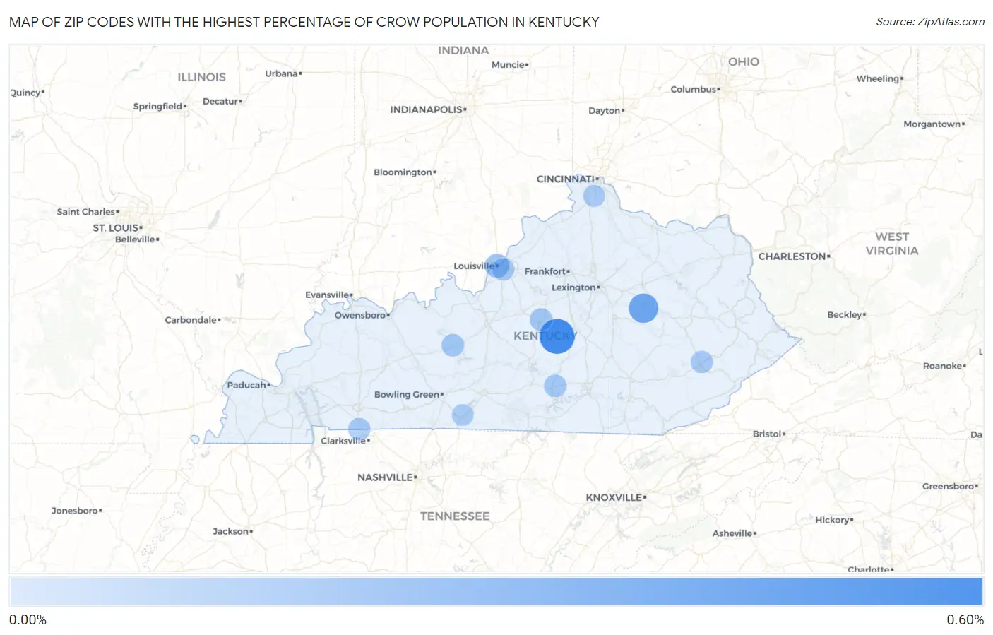 Zip Codes with the Highest Percentage of Crow Population in Kentucky Map