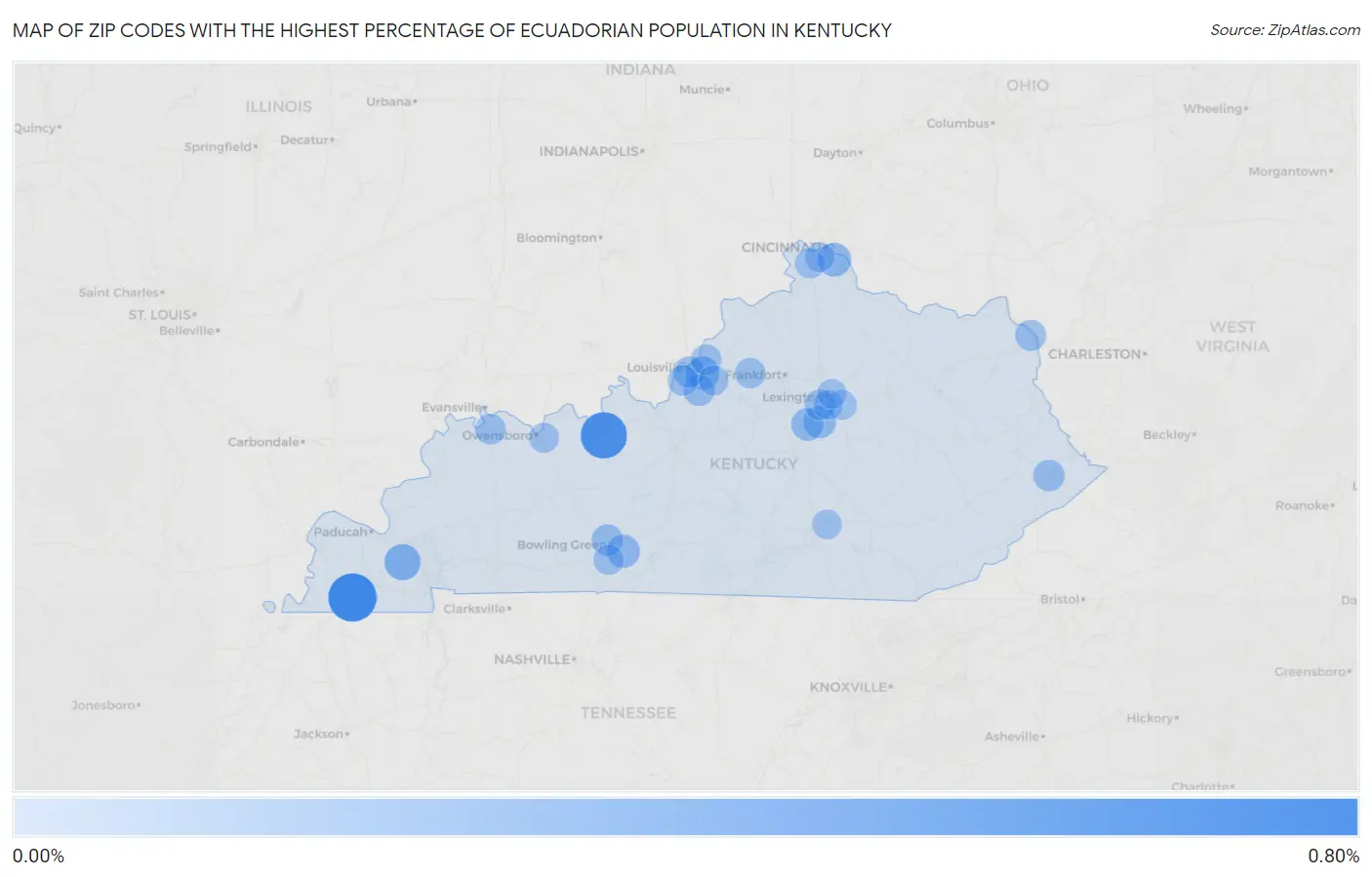 Zip Codes with the Highest Percentage of Ecuadorian Population in Kentucky Map