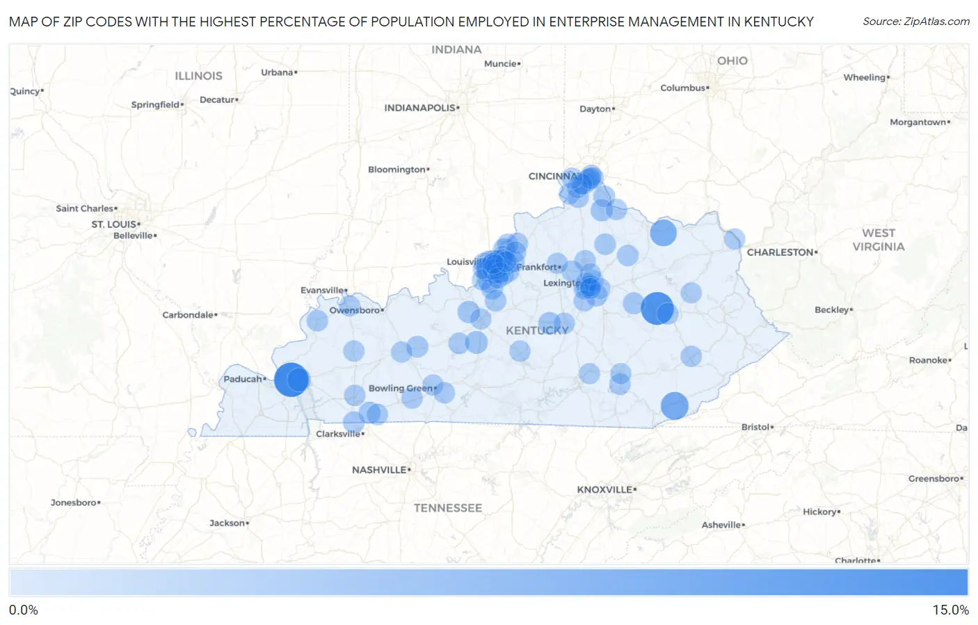 Zip Codes with the Highest Percentage of Population Employed in Enterprise Management in Kentucky Map